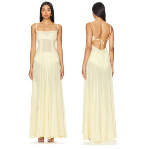 NWT Camila Coelho Dia Semi-Sheer Long Maxi Dress Sunlight Yellow Women's Small
